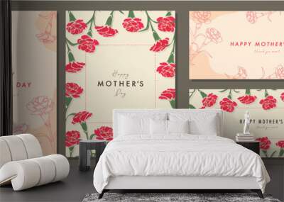 母の日　mother's day　カーネーション　素材セット　フレーム　背景　ベクターイラスト　シンプル　おしゃれ Wall mural